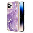 For iPhone 14 Pro Electroplating Marble Pattern Dual-side IMD TPU Shockproof Phone Case(Purple 002) - 1