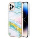 For iPhone 14 Pro Electroplating Marble Pattern Dual-side IMD TPU Shockproof Phone Case(Green 004) - 1