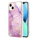 For iPhone 14 Plus Electroplating Marble Pattern Dual-side IMD TPU Shockproof Phone Case (Purple 001) - 1