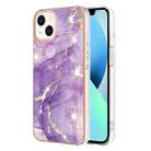 For iPhone 14 Plus Electroplating Marble Pattern Dual-side IMD TPU Shockproof Phone Case (Purple 002) - 1