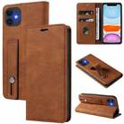 For iPhone 11 Wristband Magnetic Leather Phone Case (Brown) - 1