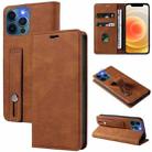 For iPhone 12 Pro Max Wristband Magnetic Leather Phone Case(Brown) - 1