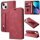For iPhone 13 Wristband Magnetic Leather Phone Case(Red) - 1