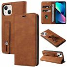 For iPhone 13 Wristband Magnetic Leather Phone Case(Brown) - 1