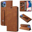 For iPhone 13 Pro Max Wristband Magnetic Leather Phone Case (Brown) - 1