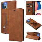 For iPhone 13 mini Wristband Magnetic Leather Phone Case (Brown) - 1