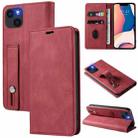 For iPhone 14 Plus Wristband Magnetic Leather Phone Case (Red) - 1