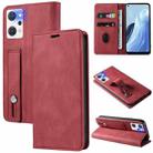 For OPPO Reno7 A Wristband Magnetic Leather Phone Case(Red) - 1