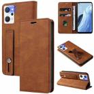 For OPPO Reno7 A Wristband Magnetic Leather Phone Case(Brown) - 1