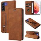For Samsung Galaxy S21 5G Wristband Magnetic Leather Phone Case(Brown) - 1