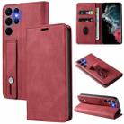 For Samsung Galaxy S22 Ultra 5G Wristband Magnetic Leather Phone Case(Red) - 1