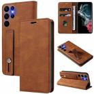 For Samsung Galaxy S22 Ultra 5G Wristband Magnetic Leather Phone Case(Brown) - 1