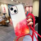 For iPhone 14 Plus Gold Halo Marble Pattern Lanyard Phone Case (Red) - 1