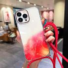 For iPhone 14 Pro Gold Halo Marble Pattern Lanyard Phone Case(Red) - 1