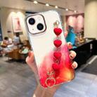 For iPhone 14 Plus Gold Halo Marble Pattern Case with Love Bracelet (Red) - 1
