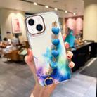 For iPhone 14 Plus Gold Halo Marble Pattern Case with Love Bracelet (Blue) - 1