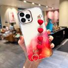 For iPhone 14 Pro Gold Halo Marble Pattern Case with Love Bracelet(Red) - 1