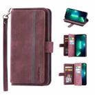 9 Card Slots Splicing Magnetic Leather Flip Case For iPhone 13 Pro(Wine Red) - 1