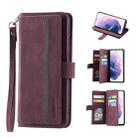 For Samsung Galaxy S20 FE 9 Card Slots Splicing Magnetic Leather Flip Phone Case(Wine Red) - 1