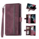 For Samsung Galaxy S22 Ultra 5G 9 Card Slots Splicing Magnetic Leather Flip Phone Case(Wine Red) - 1