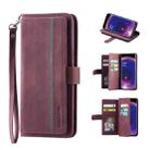 For OPPO Find X5 Lite / Reno7 5G 9 Card Slots Splicing Magnetic Leather Flip Phone Case(Wine Red) - 1
