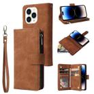 For iPhone 14 Pro Max Multifunctional Phone Leather Case with Card Slot (Brown) - 1