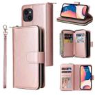 For iPhone 14 9 Card Slots Zipper Wallet Bag Leather Phone Case (Rose Gold) - 1