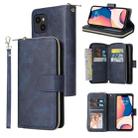 For iPhone 14 9 Card Slots Zipper Wallet Bag Leather Phone Case (Blue) - 1