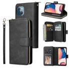 For iPhone 14 Plus 9 Card Slots Zipper Wallet Bag Leather Phone Case (Black) - 1