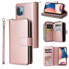 For iPhone 14 Plus 9 Card Slots Zipper Wallet Bag Leather Phone Case (Rose Gold) - 1