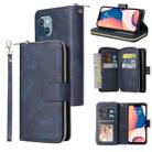 For iPhone 14 Plus 9 Card Slots Zipper Wallet Bag Leather Phone Case (Blue) - 1