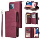 For iPhone 14 Plus 9 Card Slots Zipper Wallet Bag Leather Phone Case (Wine Red) - 1