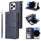 For iPhone 14 Pro 9 Card Slots Zipper Wallet Bag Leather Phone Case(Blue) - 1