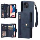 For iPhone 14 Rivet Buckle 9 Cards Three Fold Leather Phone Case (Blue) - 1