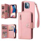 For iPhone 14 Plus Rivet Buckle 9 Cards Three Fold Leather Phone Case (Rose Gold) - 1