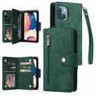 For iPhone 14 Plus Rivet Buckle 9 Cards Three Fold Leather Phone Case (Green) - 1