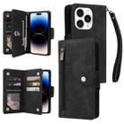 For iPhone 14 Pro Rivet Buckle 9 Cards Three Fold Leather Phone Case(Black) - 1