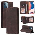 For iPhone 14 Plus Simple Suction Closure Horizontal Flip Leather Case (Brown) - 1