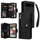 For Google Pixel 6a Rivet Buckle 9 Cards Three Fold Leather Phone Case(Black) - 1