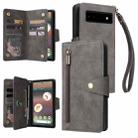 For Google Pixel 6a Rivet Buckle 9 Cards Three Fold Leather Phone Case(Grey) - 1