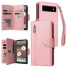 For Google Pixel 6a Rivet Buckle 9 Cards Three Fold Leather Phone Case(Rose Gold) - 1