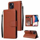 For iPhone 14 Multifunctional Horizontal Flip Leather Case with Three Card Slot (Brown) - 1