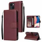 For iPhone 14 Multifunctional Horizontal Flip Leather Case with Three Card Slot (Red Wine) - 1