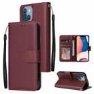 For iPhone 14 Plus Multifunctional Horizontal Flip Leather Case with Three Card Slot (Red Wine) - 1