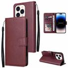 For iPhone 14 Pro Multifunctional Horizontal Flip Leather Case with Three Card Slot(Red Wine) - 1