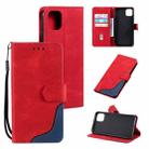 For iPhone 14 Pro Max Three-color Stitching Leather Case (Red) - 1