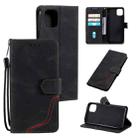 For iPhone 14 Plus Three-color Stitching Leather Case (Black) - 1
