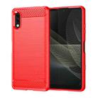 For Sony Xperia Ace II Brushed Texture Carbon Fiber TPU Phone Case(Red) - 1