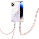 For iPhone 14 Pro Electroplating Marble Pattern IMD TPU Shockproof Case with Neck Lanyard(White 006) - 1