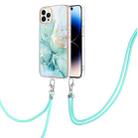 For iPhone 14 Pro Max Electroplating Marble Pattern IMD TPU Shockproof Case with Neck Lanyard (Green 003) - 1